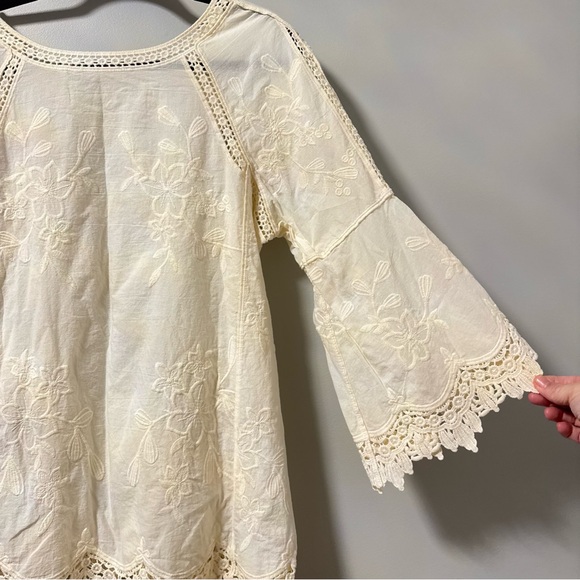 Soft Surroundings Cream Embroidered Cotton Boho Flare Tunic Blouse Medium - Picture 6 of 8
